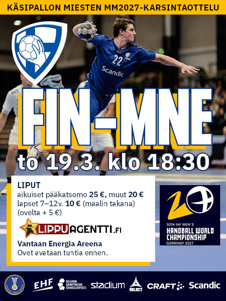 Käsipallon MM2027-karsintaottelu Suomi – Montenegro